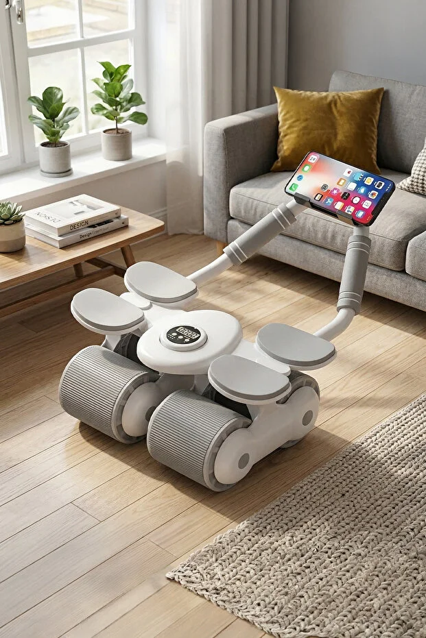 4 Tekerlekli Ab Roller Mekik Aleti – Telefon Tutuculu Karın Egzersiz Tekerleği | Ev Fitness Aleti